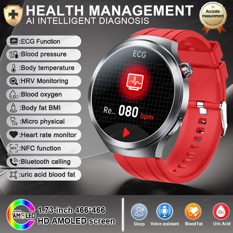 2026 New Sapphire Glass Health Trackr Uric Acid Blood Fat Smart Watch Blood Pressure ECG+PPG Clock Body Analysis Smartwatchs Men