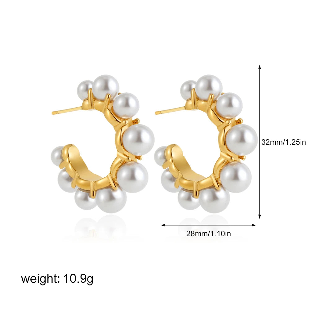 Fashion Stainless Steel Pearl Earrings for Women Texture Geometric Irregular Round Metal Stud Earring Trendy Jewelry Gift