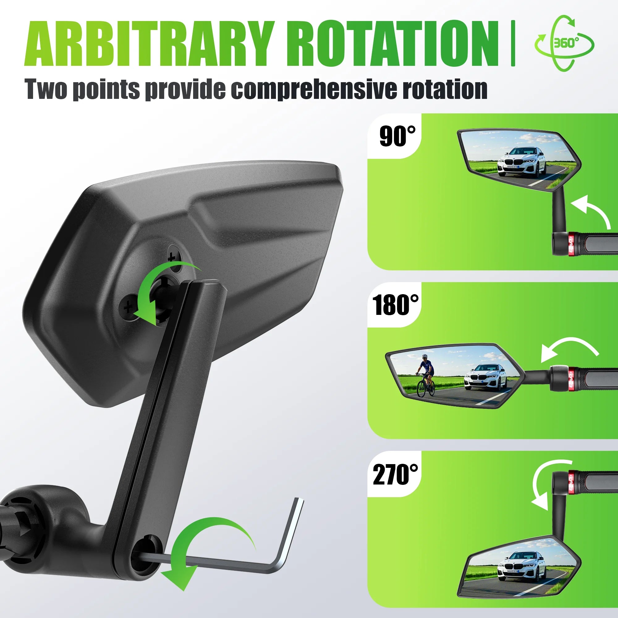 RBRL Bicycle Rearview Mirror MTB Handlebar End Mirror HD Wide Angle Extended Durable Bike Side Mirrors for Electric Scooter