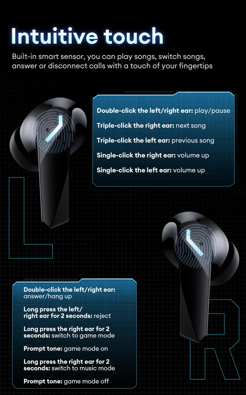 Choice Lenovo GM2 Pro Gaming Headset LED Digital Display Wireless Sport Earbuds HD Call Low Latency Headphones Waterproof