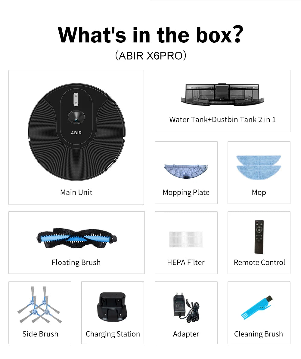 Robot Vacuum Cleaner ABIR X6 ,Visual Navigation,APP Virtual Barrier,6000PA Suction,Smart Home Mop,Floor Carpet Washing Tool
