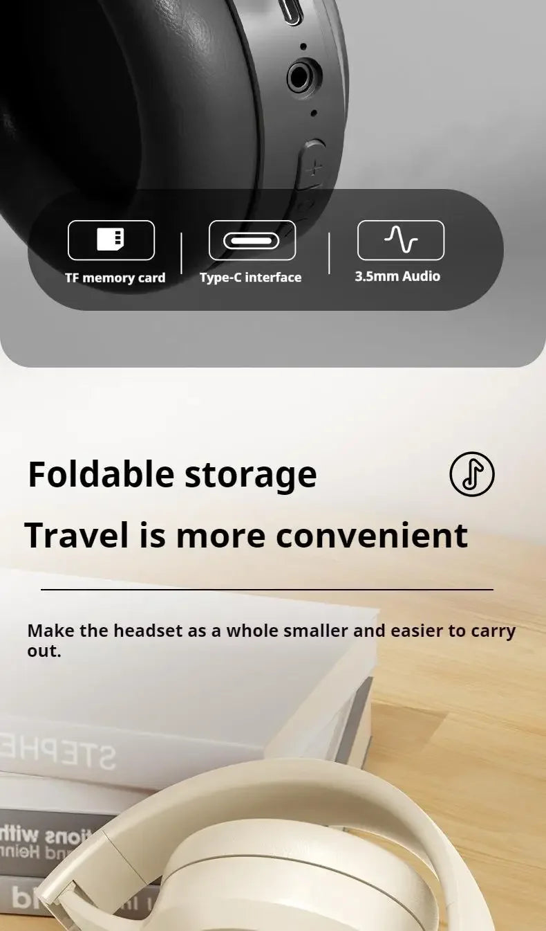 Wireless Headphones Bluetooth 5.1 Over Ear HIFI Stereo Headsets True Active Noise Cancelling Tf Card Support Type-c HD Mic Gifts