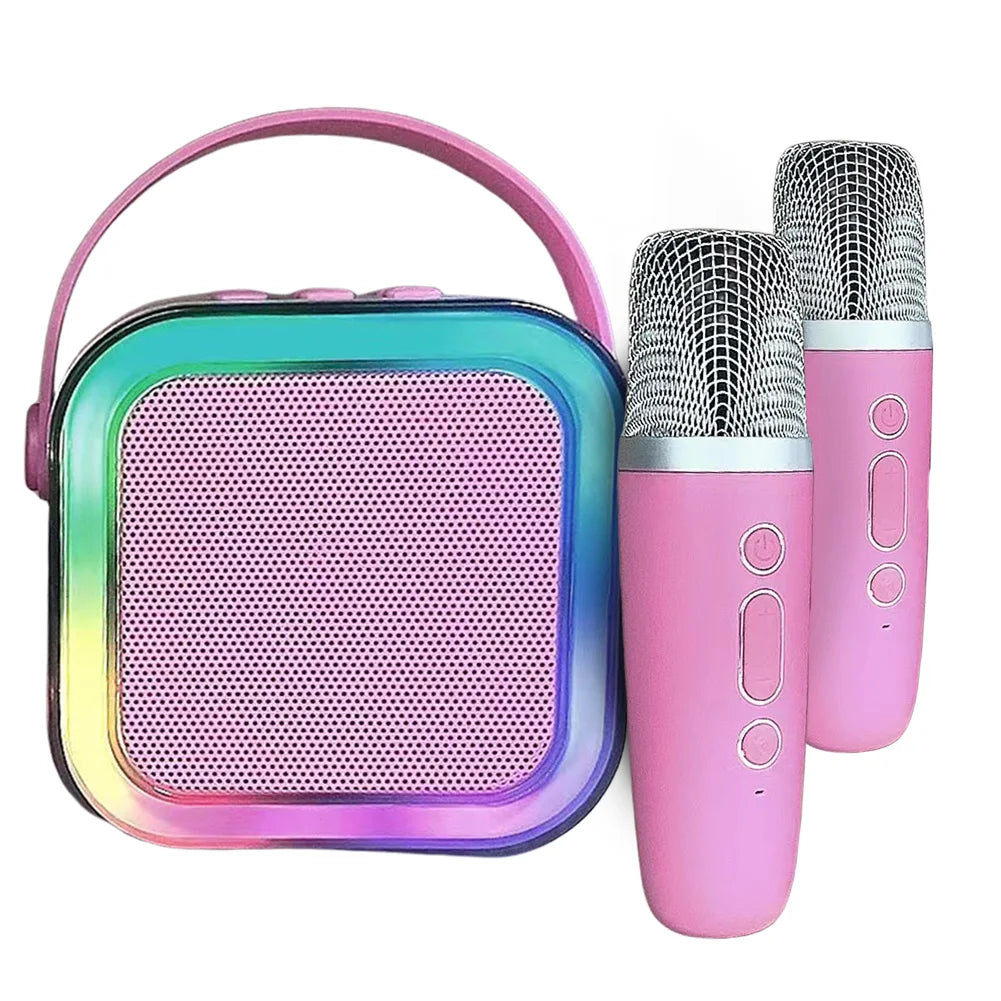 K12 Wireless Microphone Karaoke Machine Bluetooth Speaker Mini Home Theater Speakers KTV HIFI Stereo Sound Adjustable LED Lights