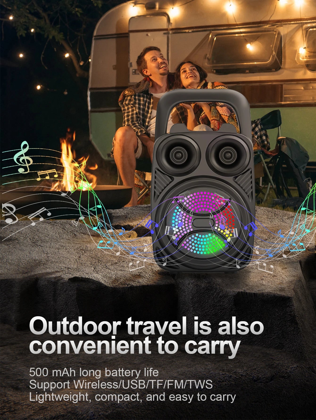 500mAh Bluetooth Speaker Sound box High Power Bluetooth Speakers TF/FM/USB/TWS/BT Handheld Sound Subwoofers For Dancing