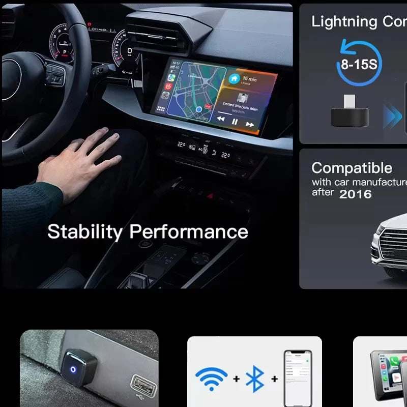 Skilldrive 2025 Upgraded Wireless CarPlay Adapter Wireless Android Auto AI Smart Box Intelligent Systems for Wired CarPlay Car