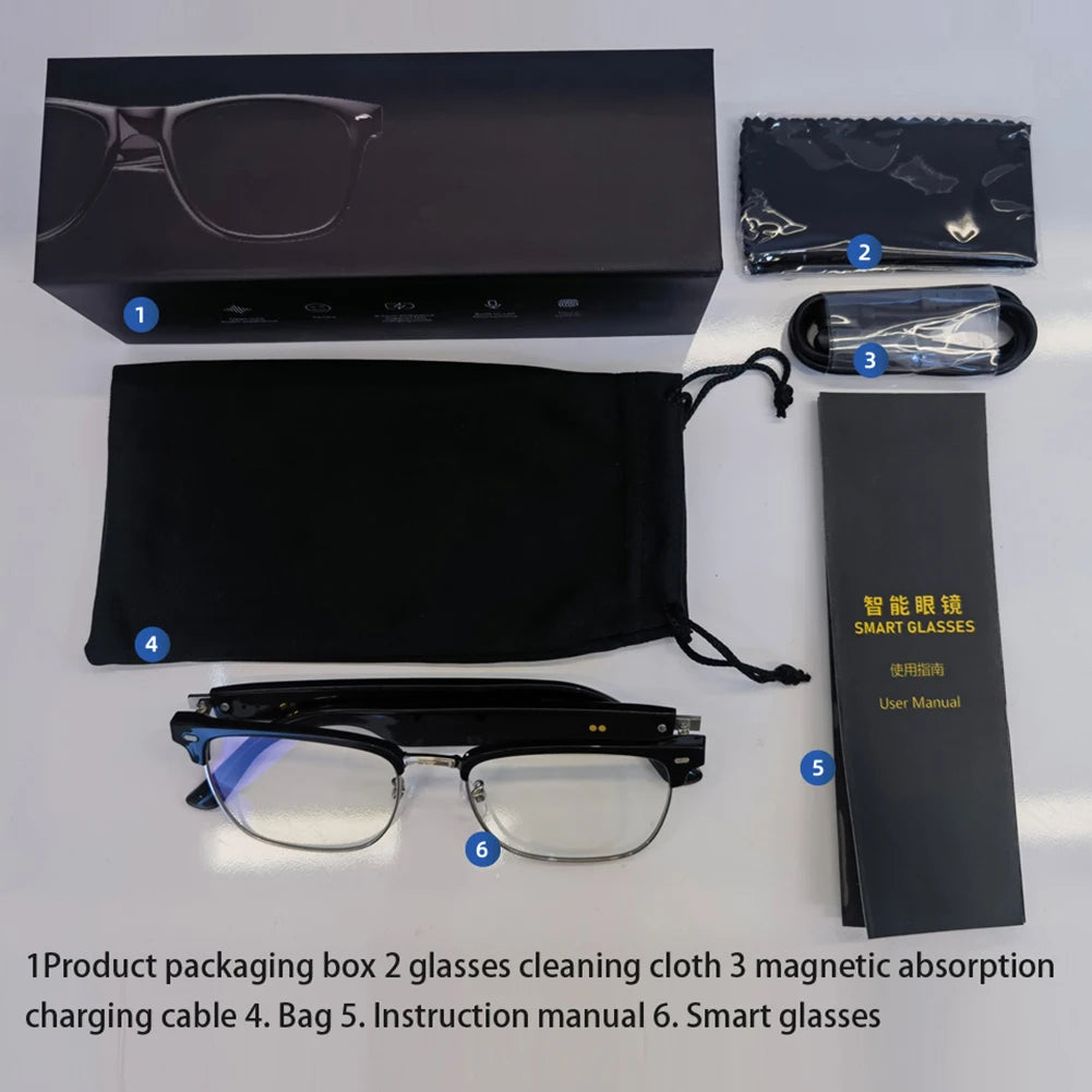Smart Glasses AI Voice Assistant Camera Glasses BT Audio Glasses (Plain Glasses)