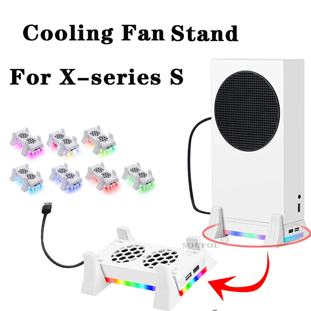 Cooling Vertical Stand 3 Gear Cooler Fan Base with Atmosphere Colorful LED Light Heat Dissipation Dock for Xbox Series S Console