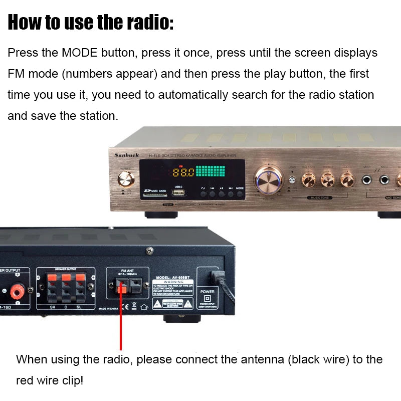 110/220V 2000W Bluetooth 5.0 Audio Power Amplifier Home Theater Amplifiers amplificador Audio Support FM USB with Remote Control