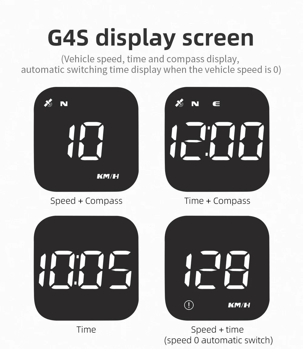 G4S GPS Smart Car LED Multifunctional Head Up Display For HUD GPS Speed MPH KMH Time Compass Speedometer With Overspeed Alarm