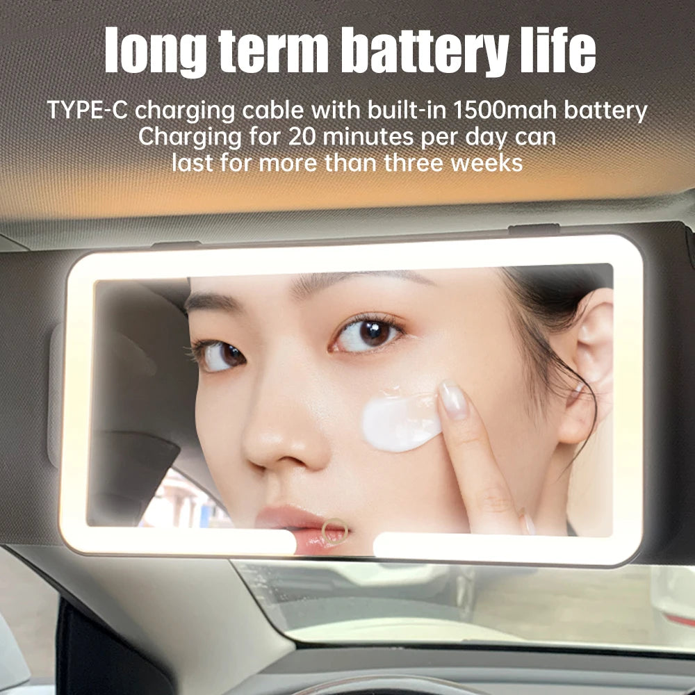 1pc Car LED Makeup Mirror HD Mirror Three Gear Adjustment Sun Visor Plate Interior RearMirror Dimmable Auto Vanity Mirror