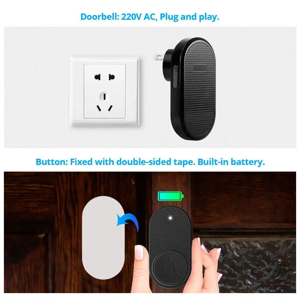 Wireless Doorbell with 33 Songs Melody Smart Home Welcome Chime Kit 4 Level Volume Intelligent Door Bell 150m Transmission