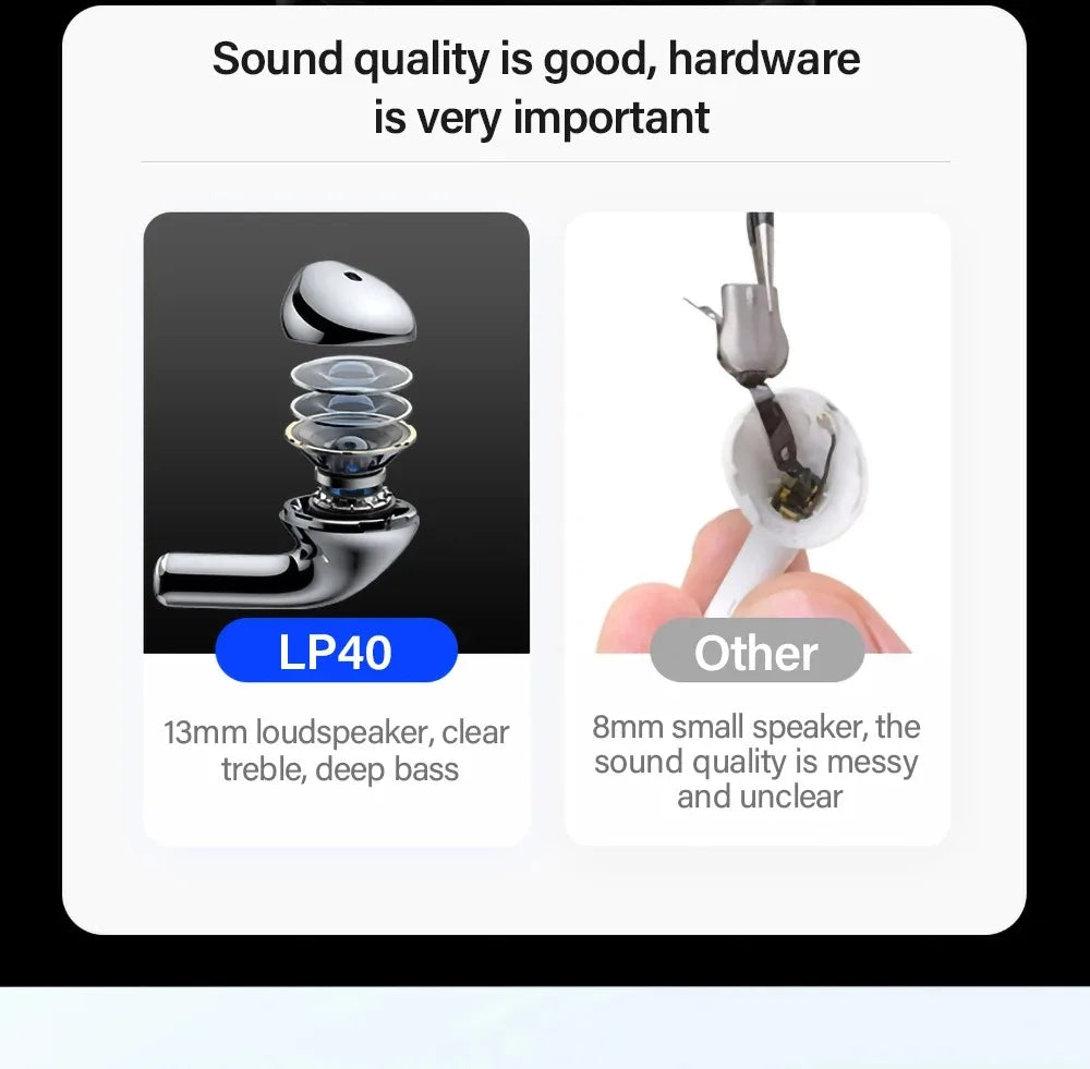 New Lenovo LP40 Earphones TWS Wireless Bluetooth Earbuds Bass Touch Control Stereo Noise Reduction Long Standby Original