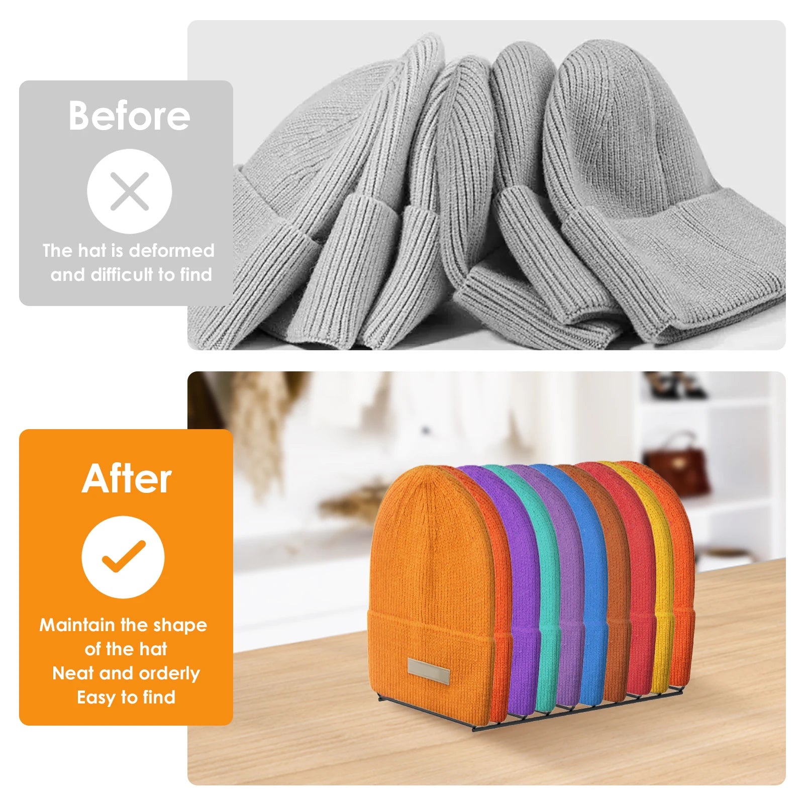 2Pcs Iron Knit Hat Wool Cap Storage Rack Winter Beanie Display Rack for home Wardrobe Closet Entryway Tabletop Hat Organizer