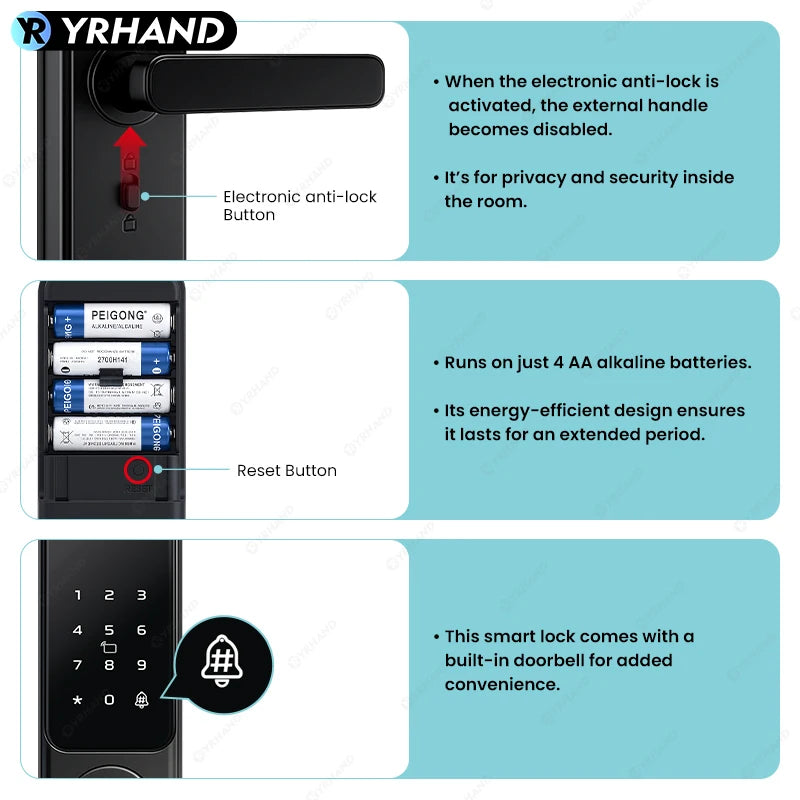 Bluetooth TTLock App Fingerprint Lock cerradura inteligente Touch Screen Smart Lock Security Digital Electronic Lock For Home