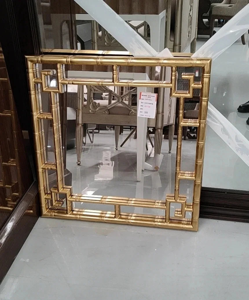 Chinese art bamboo decorative mirror French bathroom wall hanging bathroom mirror American square