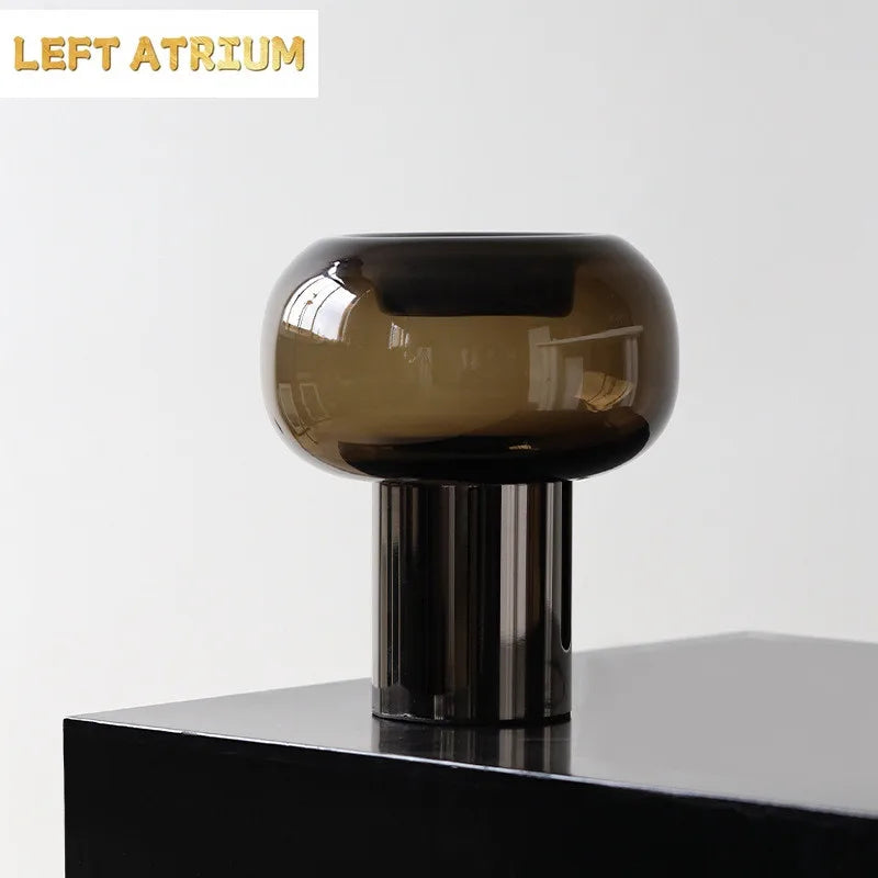 Dark Glass Vase, Iron Frame Cylindrical Base Flowerpot, Living Room Decoration, Creative Hydroponic Vase, Glass Container
