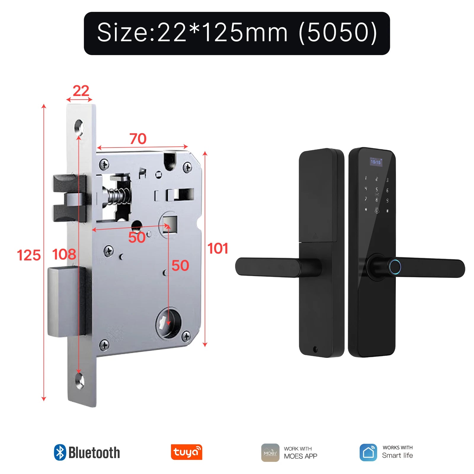 MOES Smart Wooden Door Lock - Fingerprint, Keycard, PIN Code, Remote Control, Tamper Alarm, Battery Powered, with Screen Display