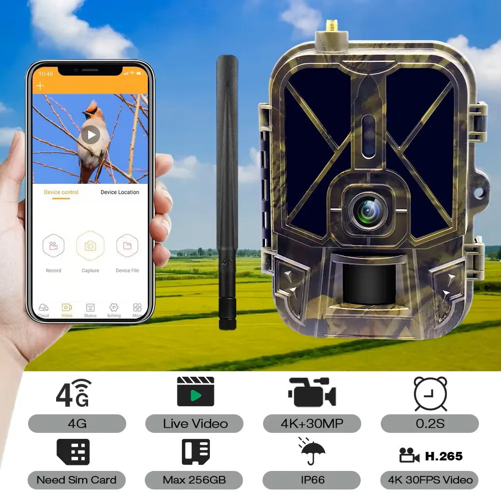 4K Live Stream Trail Camera 4G  30MP APP Clould Service Hunting Cameras 8000Mah Li-Battery Night Vision Photo Traps HC940PROLI