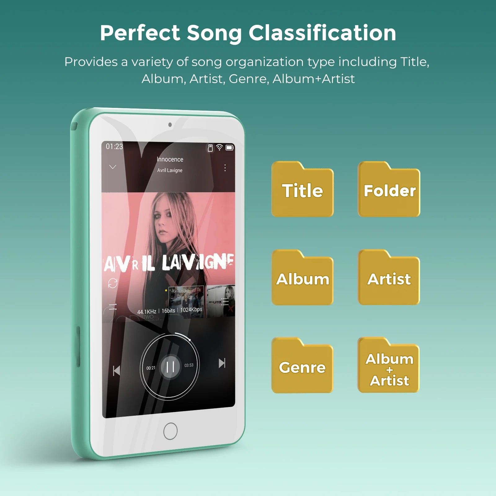 Portable MP4/MP3 player bluetooth speakers & wifi, music player with video, FM radio, eBooks, Recorder, capacity up to 512 GB