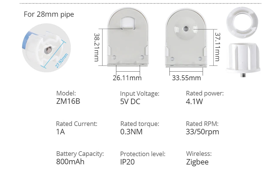 Zemismart Zigbee Electric Roller Blinds Motor for 17 25 28mm Tube Battery Powered Smart Curtain Engine Work with Tuya Smart App