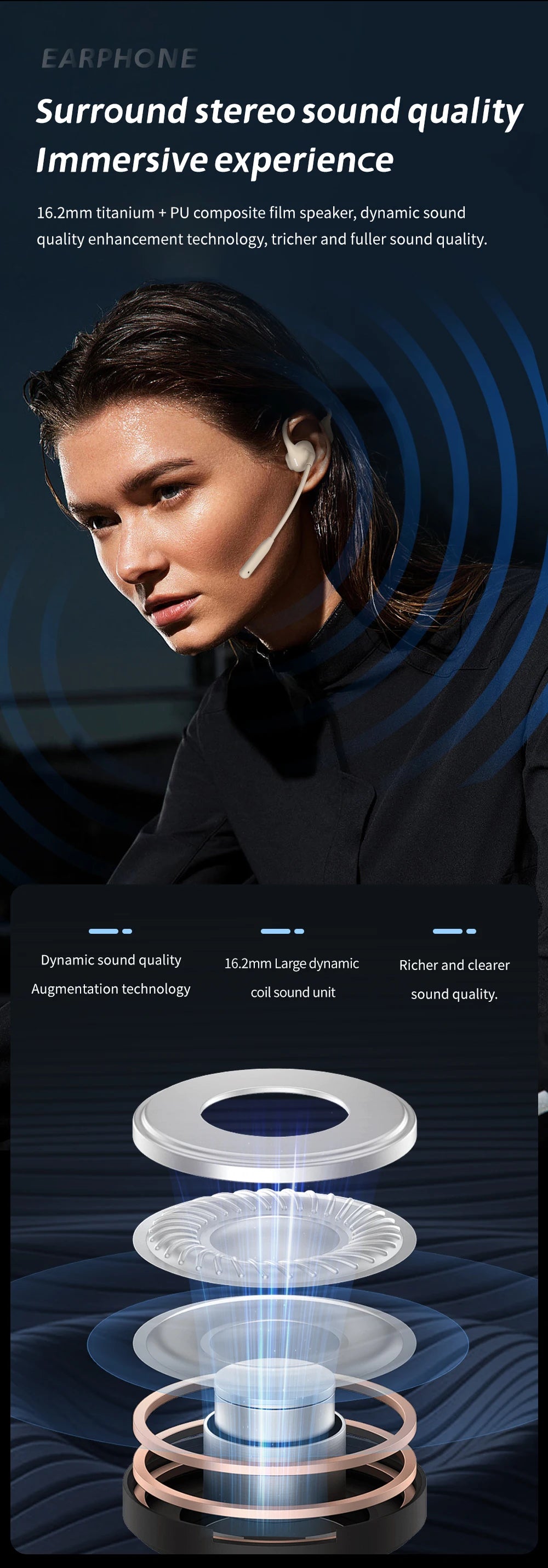Comfortable Wearing Open-Air Conduction Bluetooth Headset Noise Reduction Mic HD Call for Driving Phone Office Use