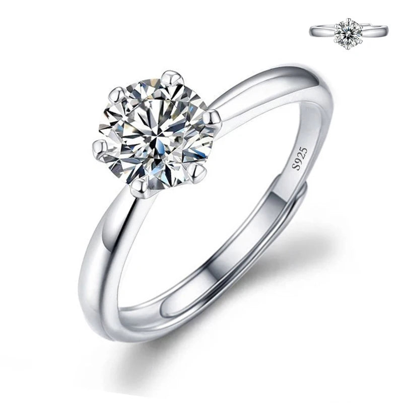 Moissanite Engagement Finger Rings Inlaid Diamond Open Ring For Women 925 Silver Promise Wedding Adjustable Rings Fine Jewelry
