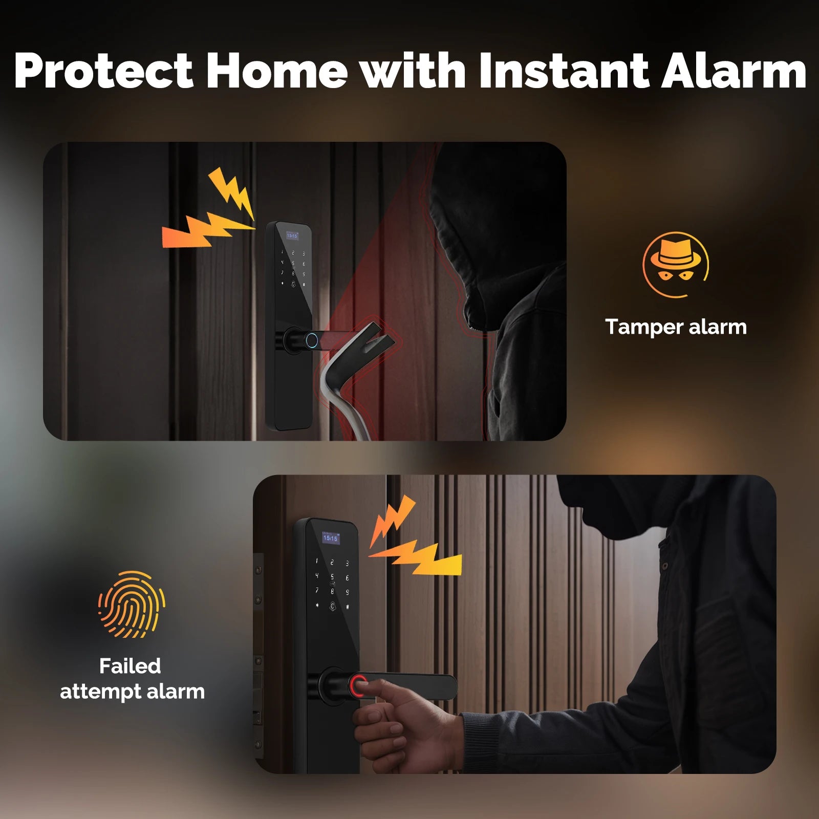 MOES Smart Wooden Door Lock - Fingerprint, Keycard, PIN Code, Remote Control, Tamper Alarm, Battery Powered, with Screen Display
