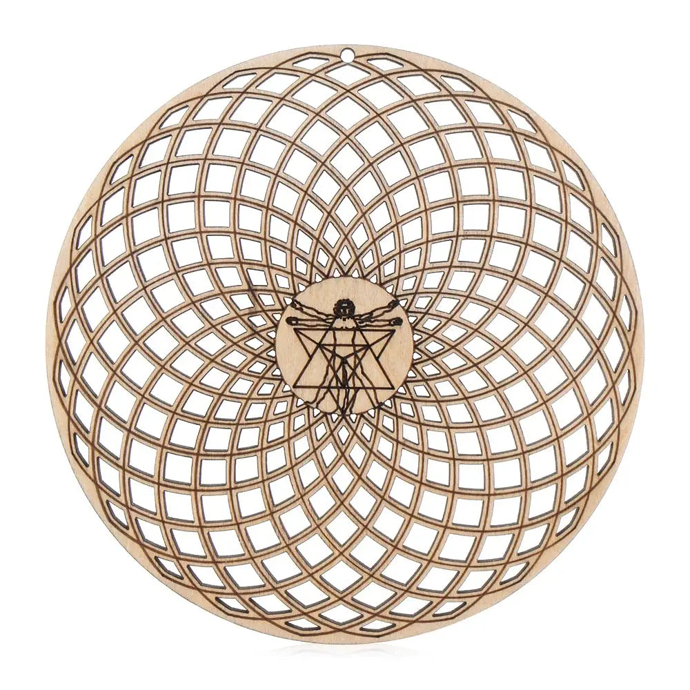 Wooden Wall Art Home Decor Flower Of Life Energy Mat Decorative Boards Crafts Slice Wood Base Coasters Sacred Geometry Ornament