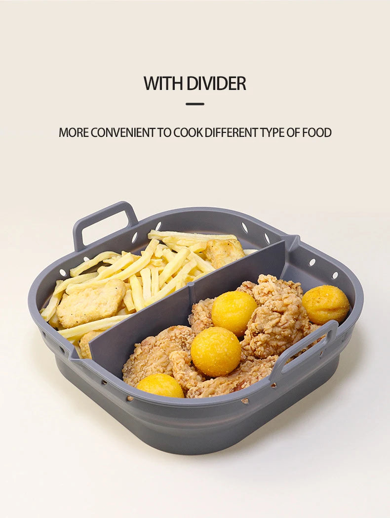 Square Silicone Air Fryer Liners Reusable Silicone Basket Easy to Clean Air Fryers Pot for 5.8 to 8 Qt Air Fryer Baking Tray