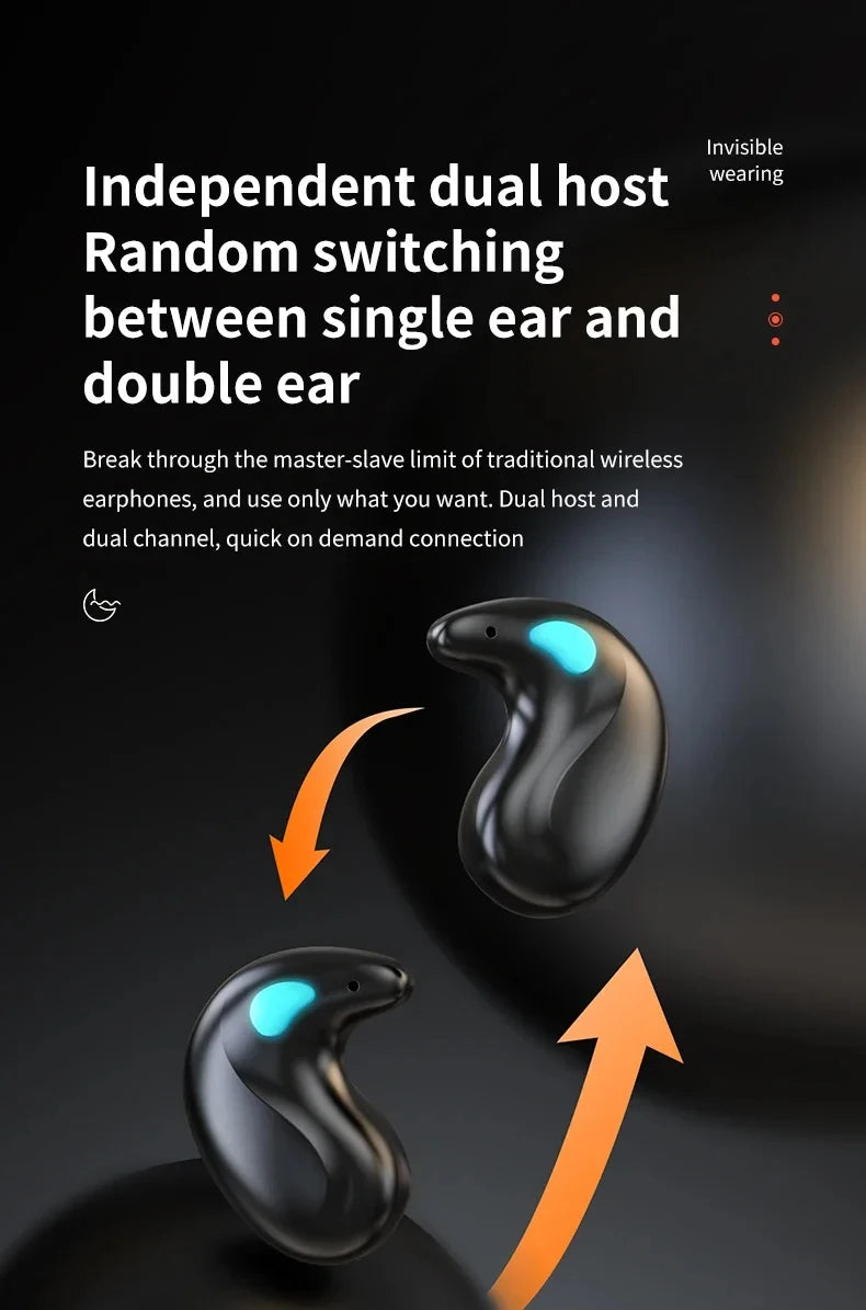 X55 Mini Earphone Stereo Hidden Headsets with Mic HD Call Waterproof Sleeping Earbuds Wireless Mini Headphones TWS Bluetooth