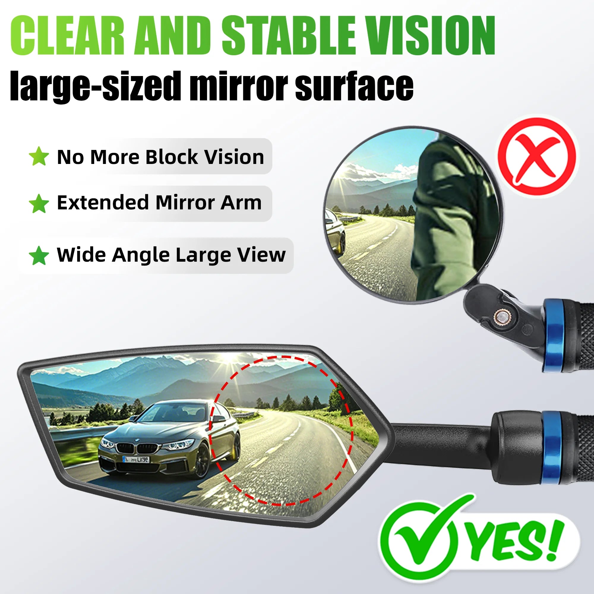 RBRL Bicycle Rearview Mirror MTB Handlebar End Mirror HD Wide Angle Extended Durable Bike Side Mirrors for Electric Scooter