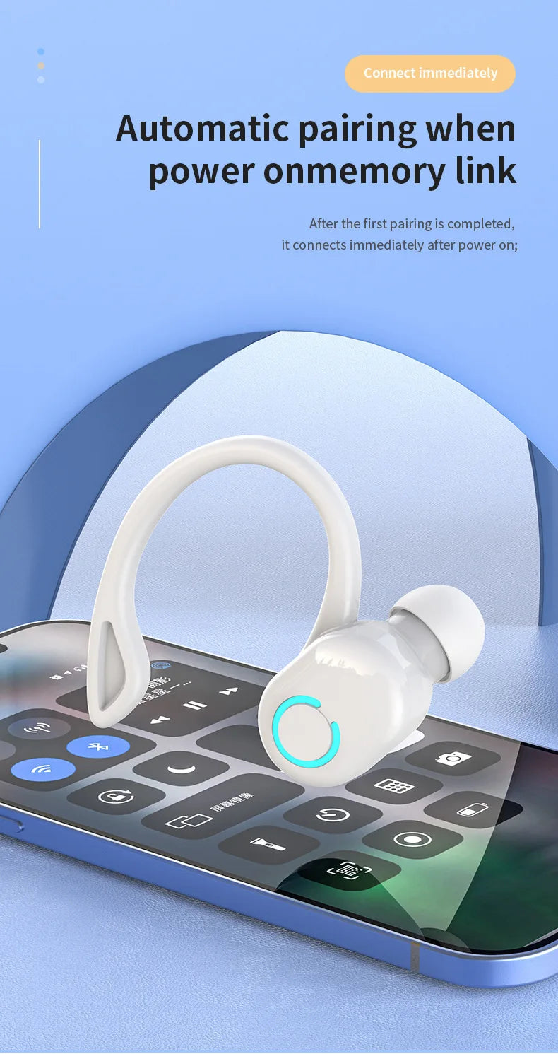 Bluetooth 5.2 Business Wireless Headphone Ear-Hook Mini HIFI Bass Noise Cancelling Earphone With Mic Sport Game Headset