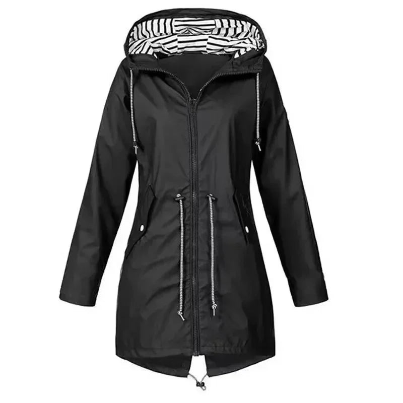 Waterproof Raincoat Casual Basic Outdoors Trench Lightweight Drawstring Jackets Hiking Clothes for Women Womens