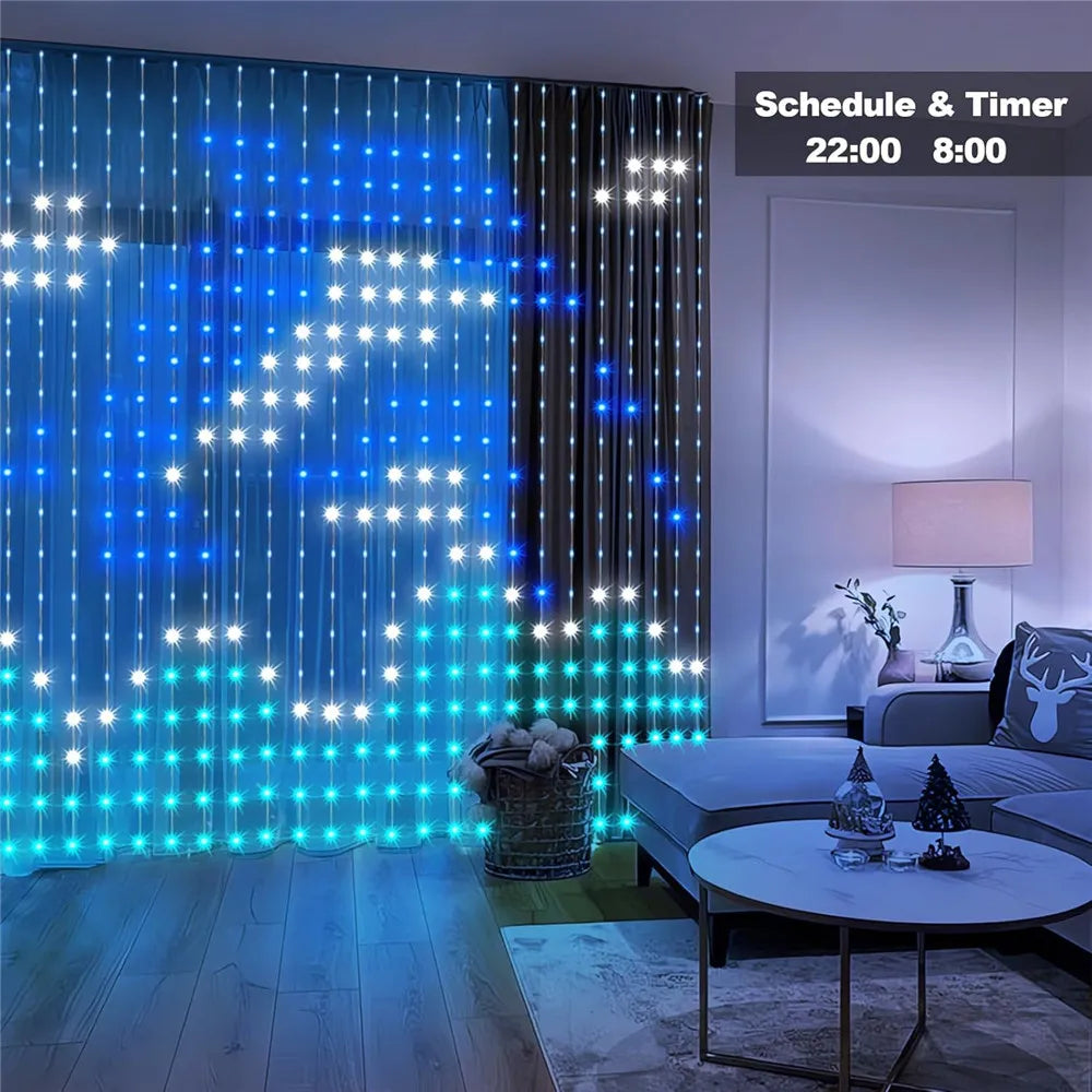 Smart LED Curtain Lights USB,400 LED Dynamic Pattern DIY Curtain String Lights with App & Remote for Birthday Easter Gift