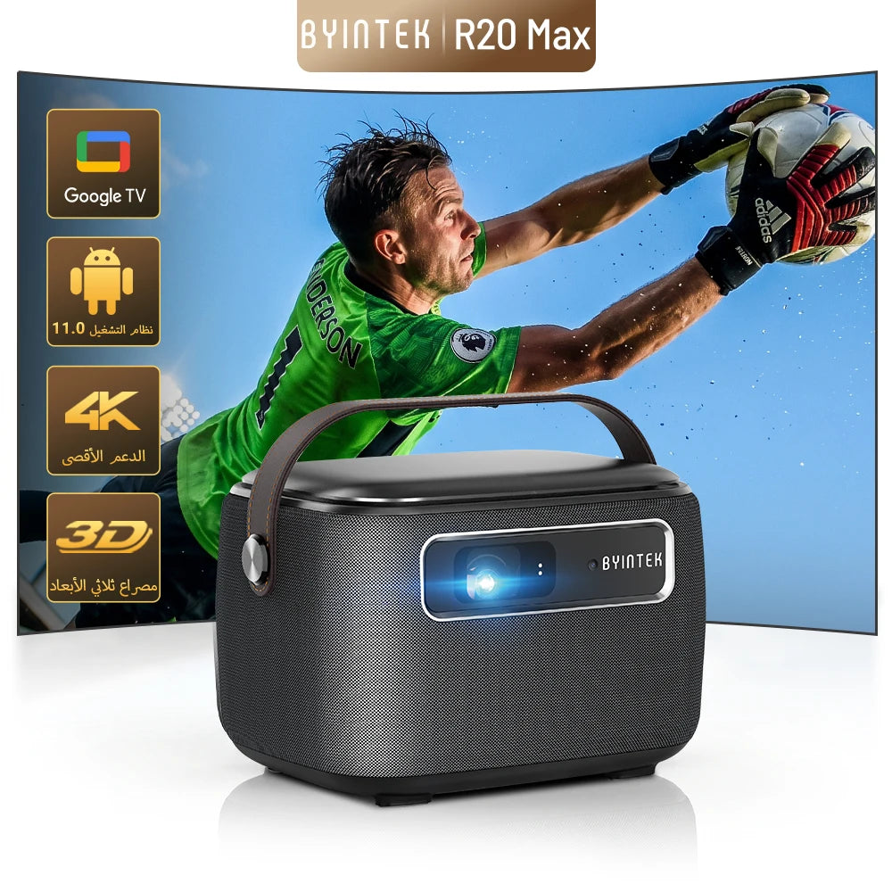 BYINTEK R20 Max Mini Projector 4K DLP Smart WiFi Android 11.0 LED 1080P Outdoor Home Theater Projectors With 15600mAh Battery