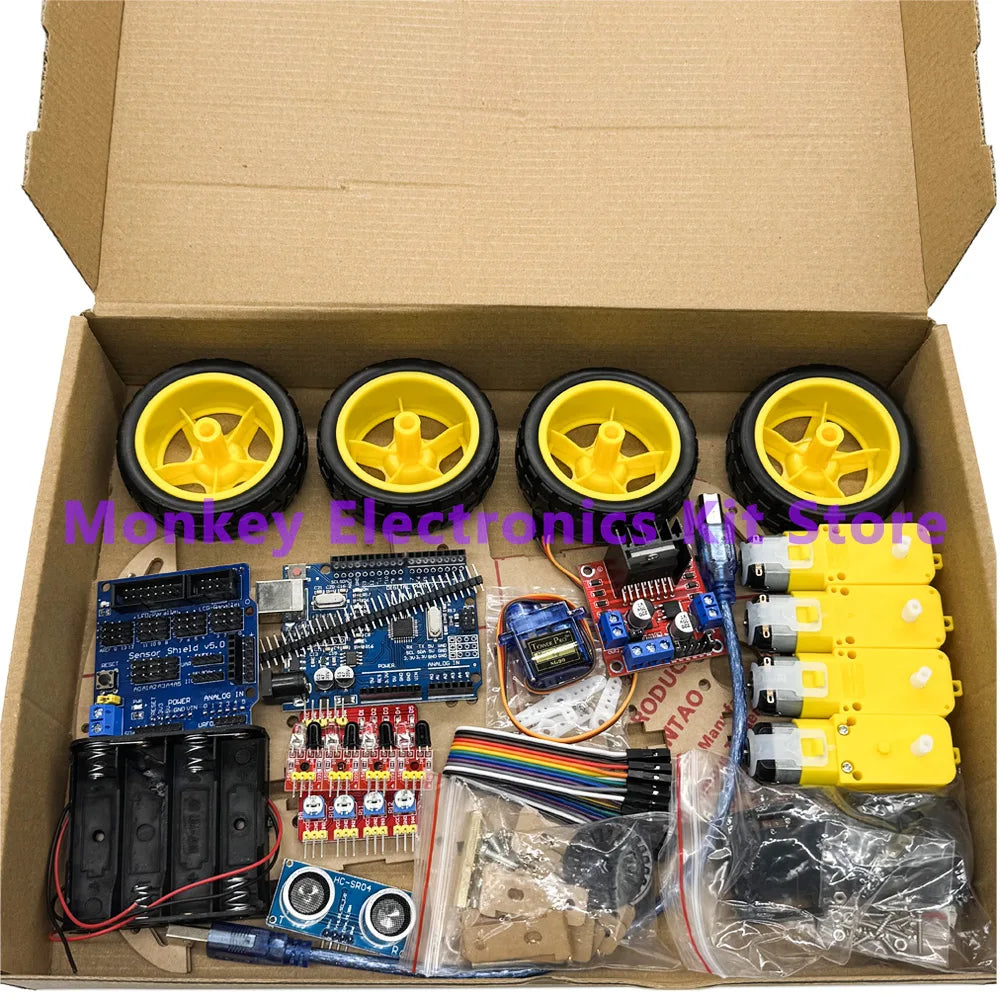 Electronic Smart Car Kit 4WD Smart Robot Car Chassis Kits Car With Speed Encoder and Battery Box Diy Kit for arduino R3 Board