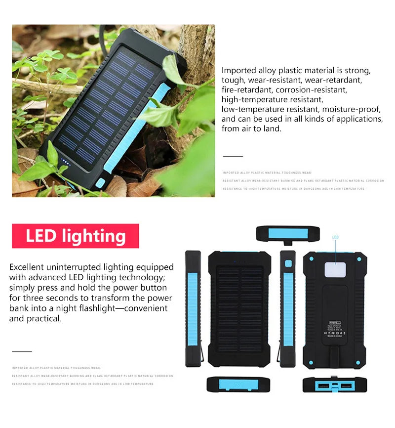 For Phone Camping Powerbanks Dual USB Travel Power Bank 500000mAh Waterproof Outdoor Solar Portable Solar Phone Charger Solar