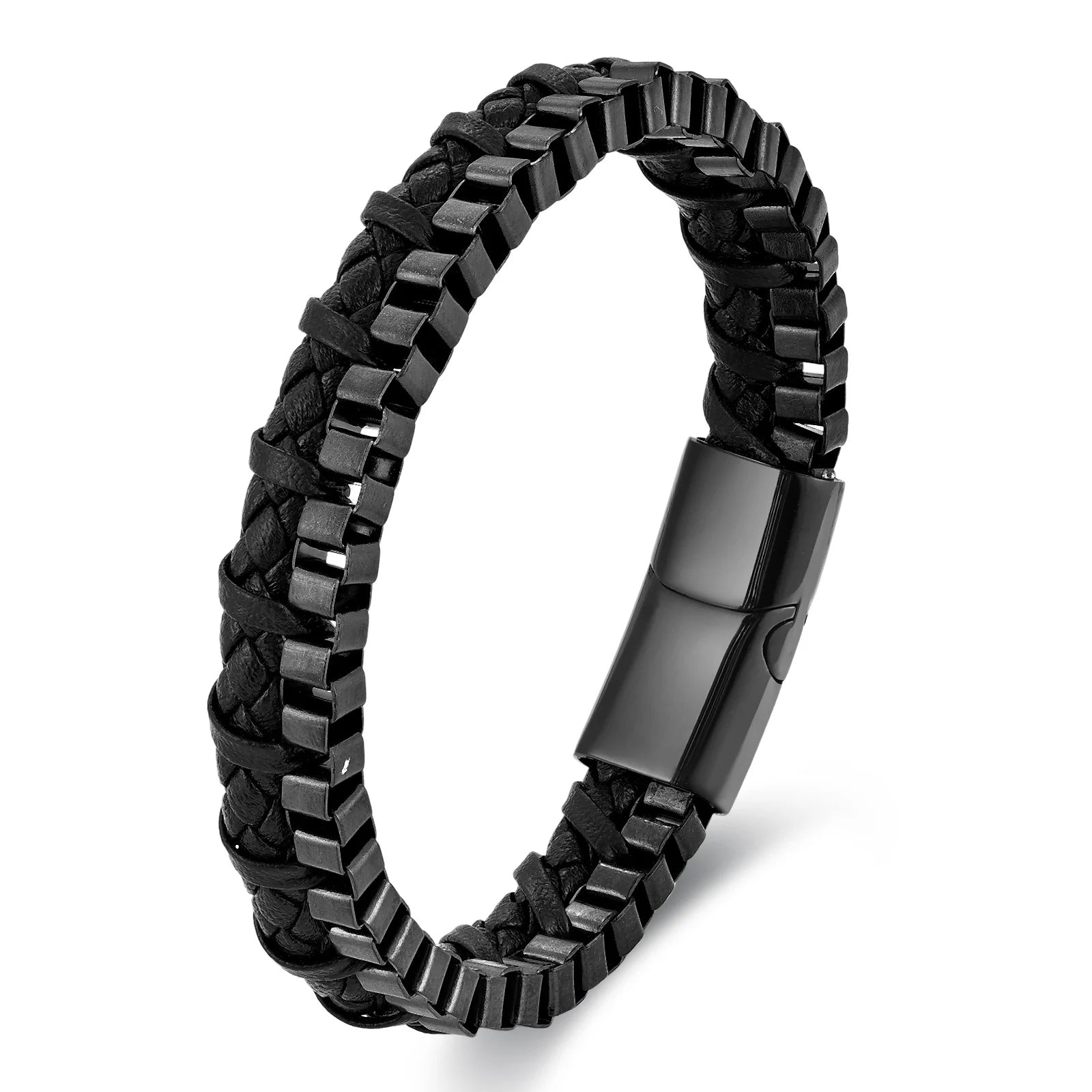Classic Stainless Steel Leather Bracelet For Mens Chain Wristband Business Charm Jewelry Accessories for Dad Boyfriend