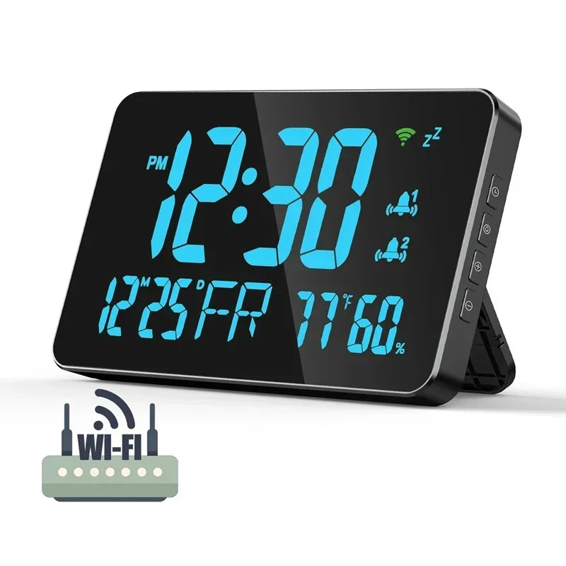 Smart Wifi Digital Wall Clock Temperature Humidity Display 4-Level Brightness Desk Table Electronic LED Alarm Clock Home Decor