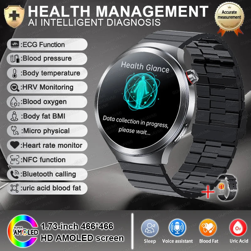 2026 New Sapphire Glass Health Trackr Uric Acid Blood Fat Smart Watch Blood Pressure ECG+PPG Clock Body Analysis Smartwatchs Men