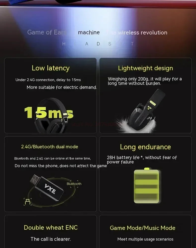 VGN VXE Siren V1 Gaming Headset Bluetooth 5.3/2.4g Dual-mode Lightweight Headphone With Microphone Computer Esports Headset Gift