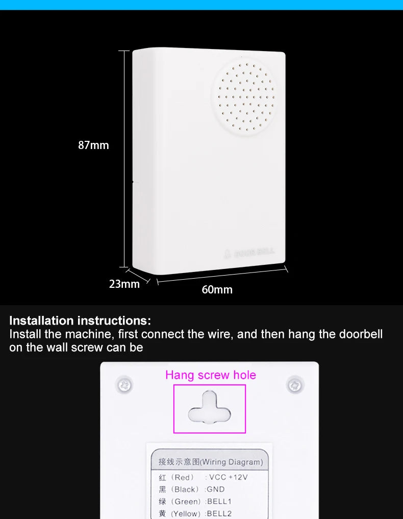 Electronic Wired Door Bell 4 Wire Doorbell 90DB Ding-Dong Sound For access control For Office Home