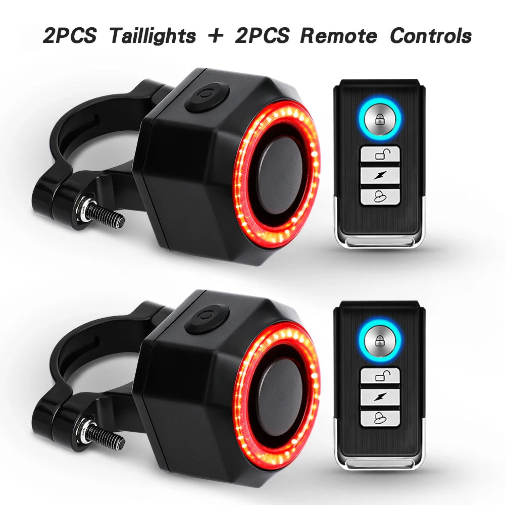 Hollarm Smart Bike Taillight Alarm Anti Theft Burglar Bicycle Light Alarm USB Charge Smart Brake Sensing Remote Control Tail Lam