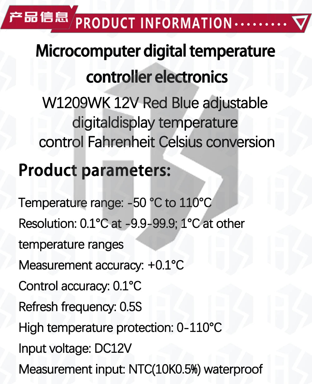 1PCS W2809  W1209WK Digital LED Thermostat Temperature Controller Smart Temp Sensor Board Module 12V DC + Waterproof NTC Sensor