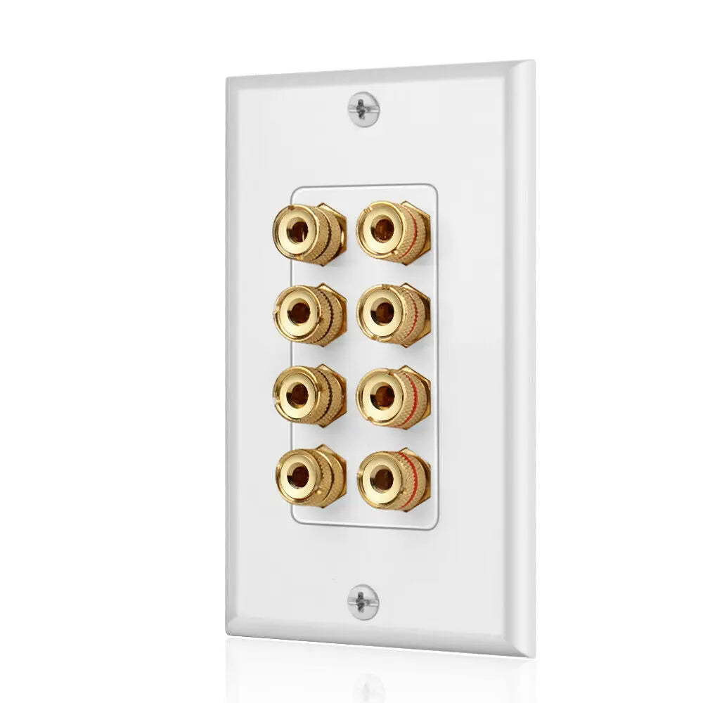 N33R_8 Posts Speaker Home Theater Wall Plate Audio Panel for 4 Speakers
