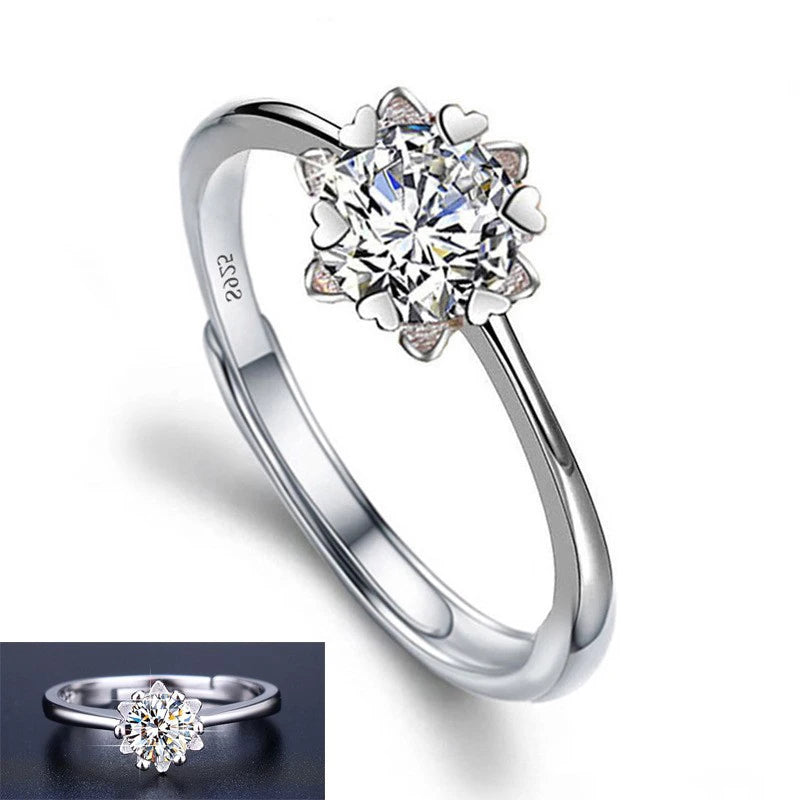 Moissanite Engagement Finger Rings Inlaid Diamond Open Ring For Women 925 Silver Promise Wedding Adjustable Rings Fine Jewelry