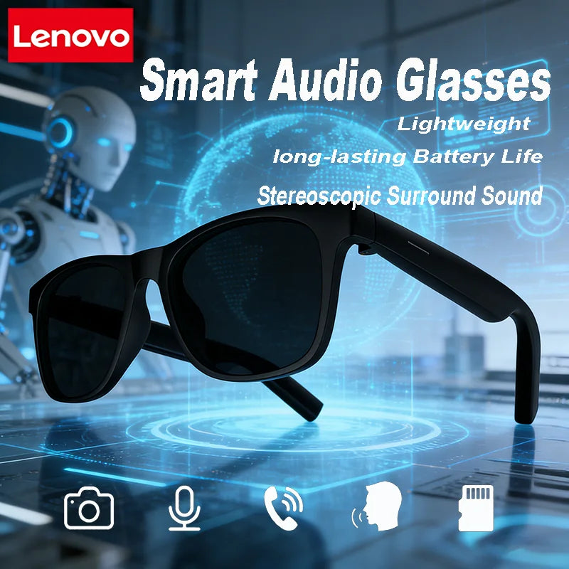 Lenovo AI Smart Glasses Remote Control Touch Photography Voice Assistant Wireless Bluetooth Call Headphone For Men Women Gifts