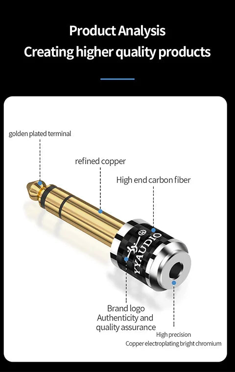 YYAUDIO 6.5mm Male to 3.5mm Female Stereo Audio Adapter for Headphones, Amplifiers and Guitars