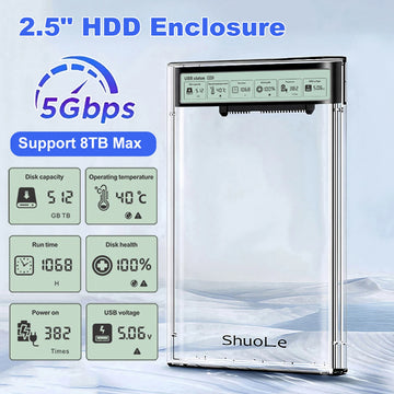 Smart Display HDD Case 2.5 Inch Transparent HDD Enclosure USB3.2 Gen2 External HDD Shell SATA HDD SSD Storage Case for Laptop PC