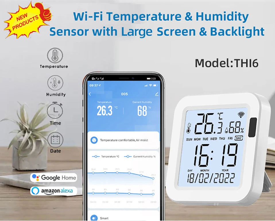Smart Thermometer hygrometer Tuya WiFi Temperature and Humidity Sensor With Backlight APP Remote Control Work with Tuya Alexa